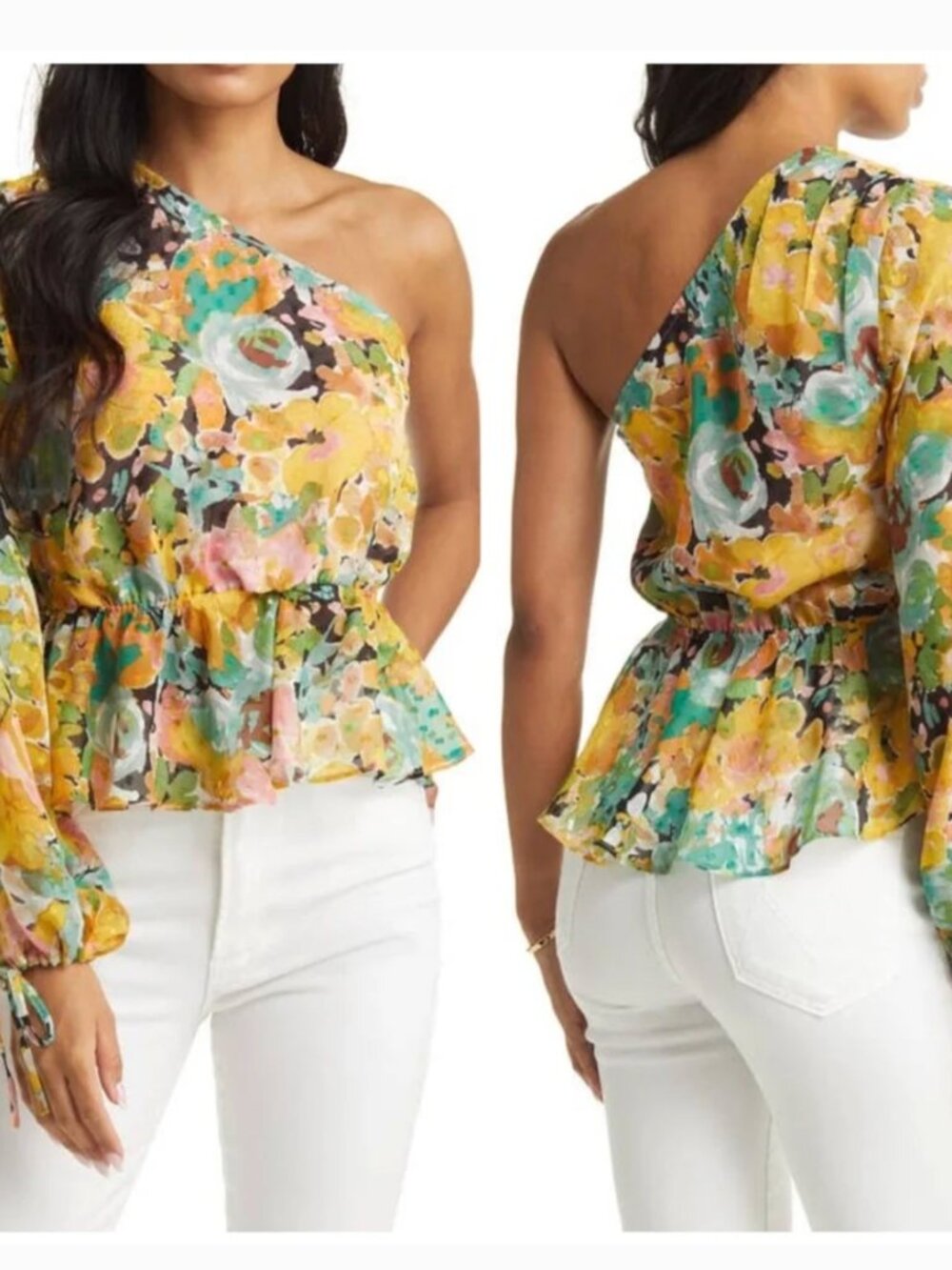 NWOT VICI Floral Off Shoulder Peplum Blouse One Shoulder Medium